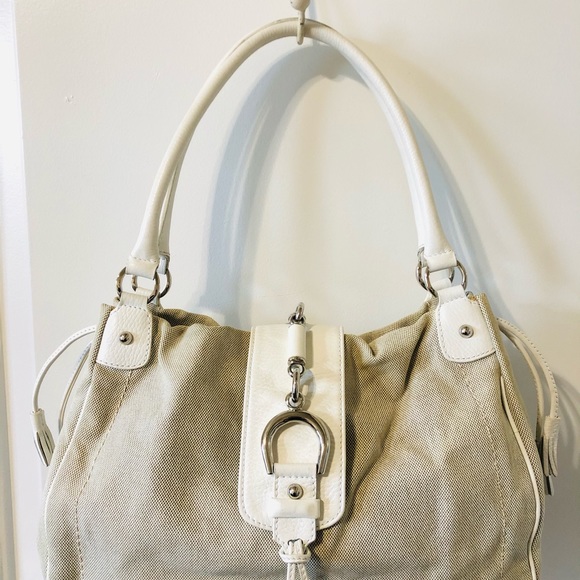 BUTI white leather and burlap hobo bag - Picture 3 of 10